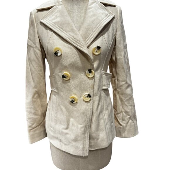 G by Guess Jackets & Blazers - Vintage G by Guess Y2K Wool Peacoat – Ivory with Tortoise Buttons (Size Small)